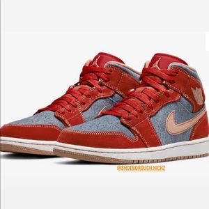 Air Jordan 1 mid- Denim Red Cinnabar Hemp